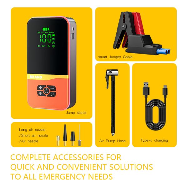 High-Capacity 12V Car Jump Starter with 150 PSI Air Compressor and 30000mAh Power Bank