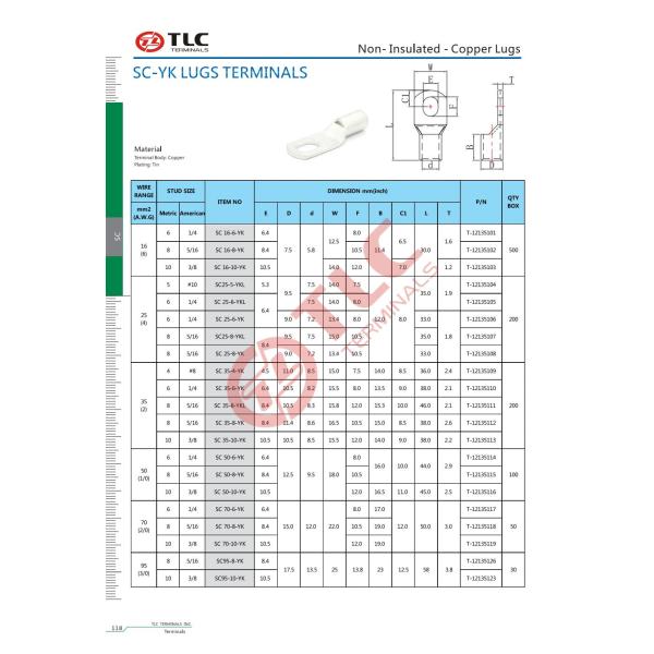 Silver 180D Copper Tube Lug For Electrical Connector SC YK Terminal Lug 16-95mm2