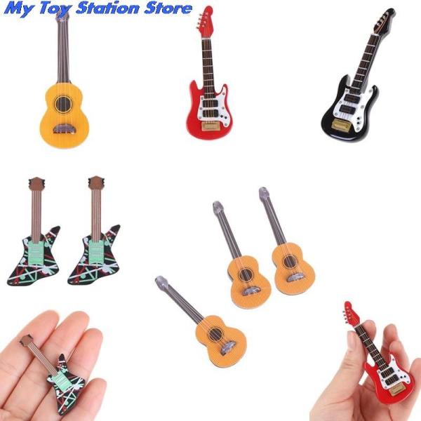 Guitarra elétrica da música diminuta da casa de boneca do 1:12 para crianças Toy House Decor musical