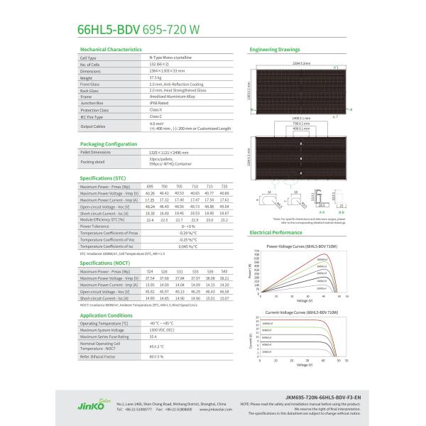 Jinko N Type Tiger 700W 710W 720W Моно-солнечные панели 1 уровня для домашнего электричества монокристаллические