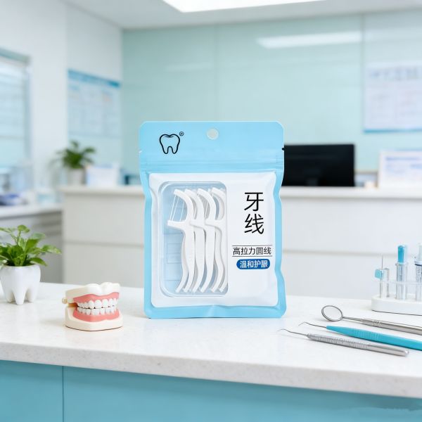 Custom Printed Disposable Dental Floss Pick Three-Sided Sealed Resealable Zipper Bag with Clear Window PET/PE Material
