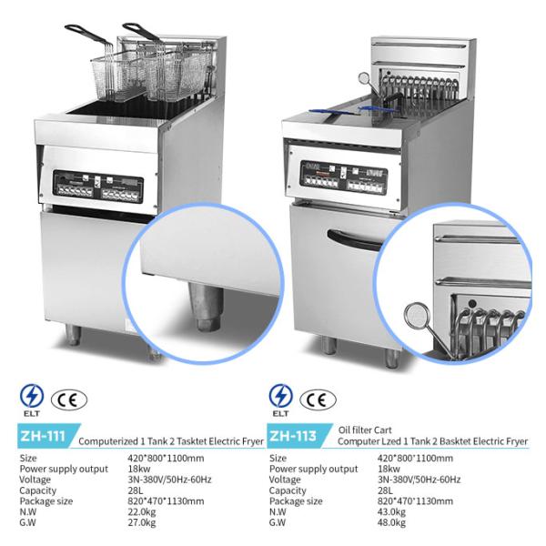 U Shaped Tubes 380V 28L Electric Countertop Deep Fryer