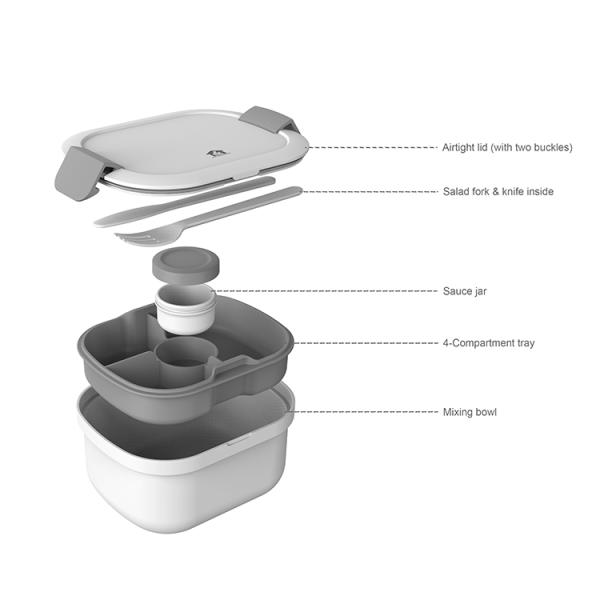 Large Capacity Take Away BPA Free Eco Friendly Food Container with Lid Fork and Knife