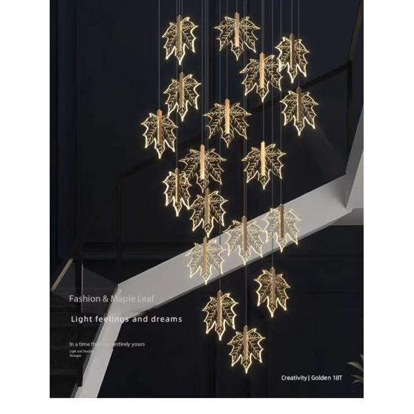 Modern Led Simple Art Leaf Acrylic Chandelier Gold Home Hotel Staircase Dining Decorate Pendant Light