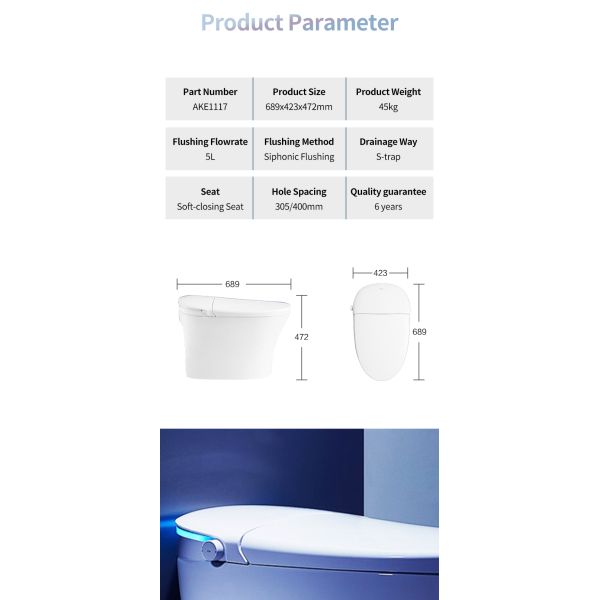 ARROW Modern Smart Toilet with Siphon Flushing Heated Seat and Nozzle Self-cleaning Intelligent Bidet Toilet