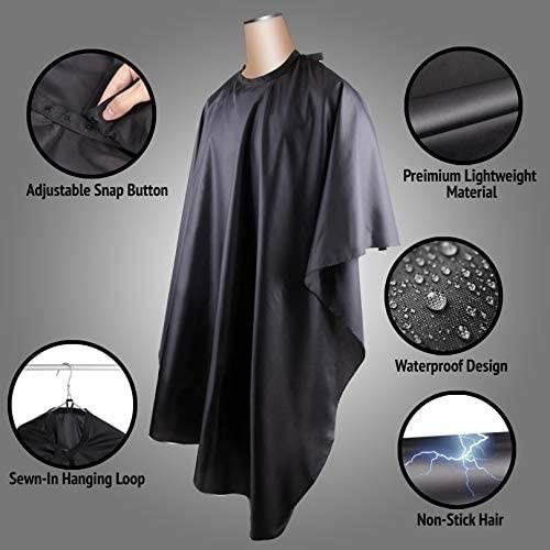 Barber Cape Large Size With Adjustable Snap Closure Waterproof Hair Cutting Salon Cape For Men, Women And Kids Black