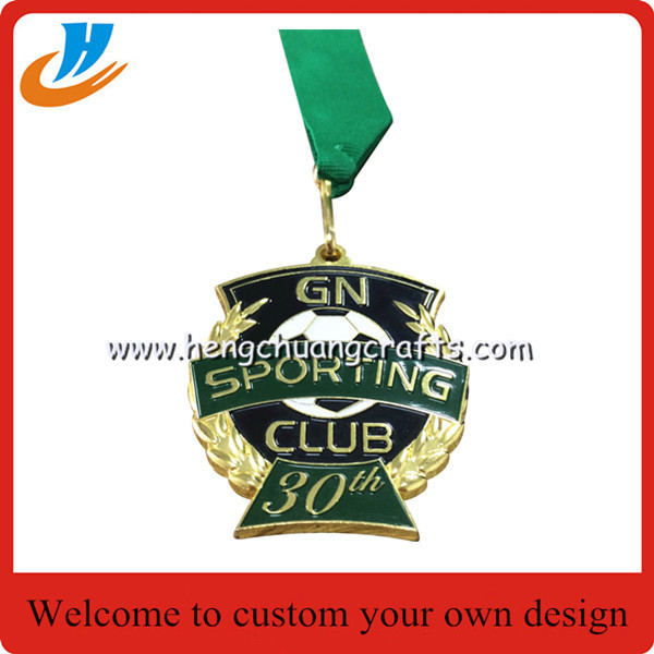 Football sporting club metal medals custom zinc alloy die cast medals with gold silver copper plating and ribbon options
