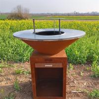 CE resistido al aire libre de la parrilla del carbón de leña de la BARBACOA de Pit With Grill Table del fuego del metal de Corten