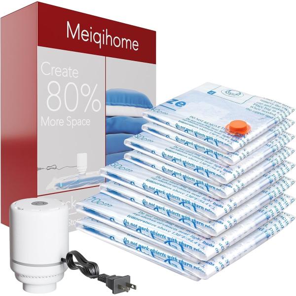 8 PACK VACUUM STORAGE BAGS WITH ELECTRIC AIR PUMP，2 JUMBO,2 LARGE,2 MIDIUM,2 SMALL BAGS