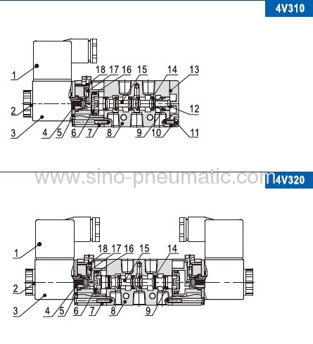 5/2 клапана соленоида 4V310-10 низкого давления путя пневматических DC24V
