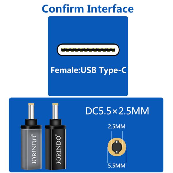 100W USB Type C Female to DC 5.5x2.5mm Male PD Разъем Быстрая быстрая зарядка