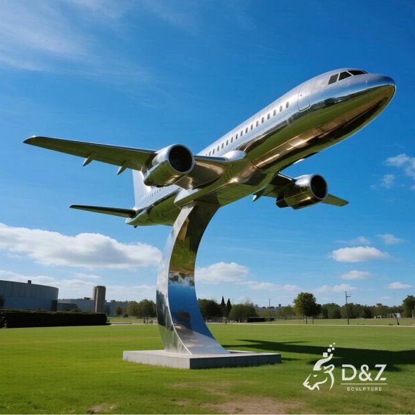 Stainless Steel Customizable Passenger Aircraft Sculpture for Outdoor Decoration and Aviation Art