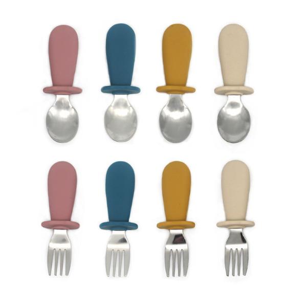 316 Stainless Steel Baby Silicone Fork And Spoon Set 4.33 Inch Height 1.42 Inch Width