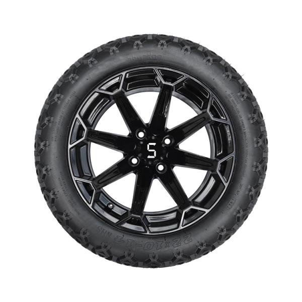 Carro de golf ruedas negras brillantes y 22x10-14 DOT Tires de 14 pulgadas con las nueces de centro del casquillo y del estirón