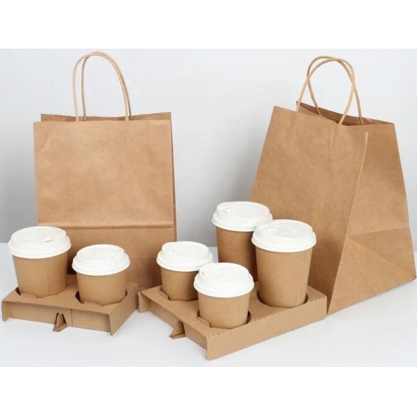 Eco-Friendly Kraft Cardboard Coffee Cup Carriers Disposable Takeaway Holders for Beverage Delivery