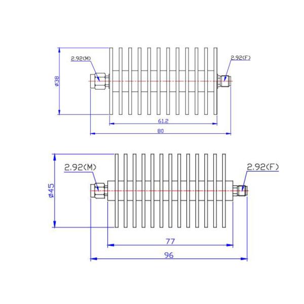 Atenuadores RF de 20 W Tipo N DC - 40 GHz Conector 2,92 mm