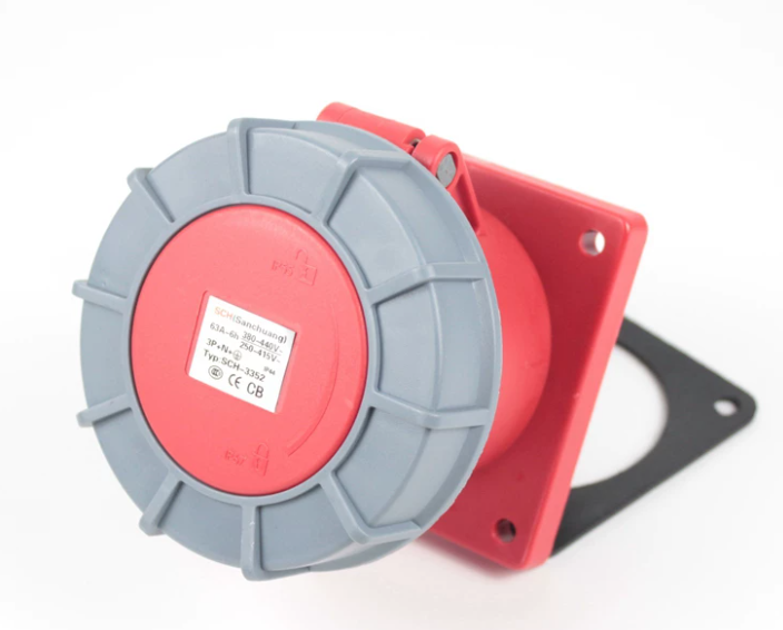 Flush Mount Straight Angled Industrial Plastic Waterproof Plug 380V 63A 5-Pin IP67 Model 1 Outlet