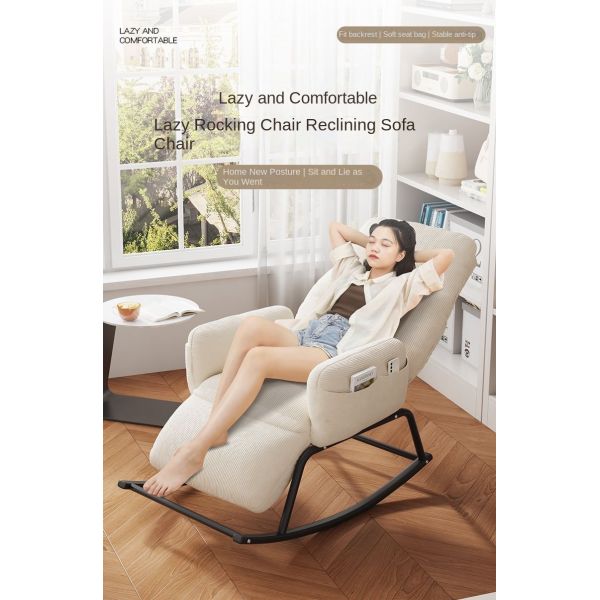 Leisure Sleeping Lazy Comfortable Upholstered Rocking Lounge Chair Fabric Upholstery Recliner Rocking Chair for Balcony