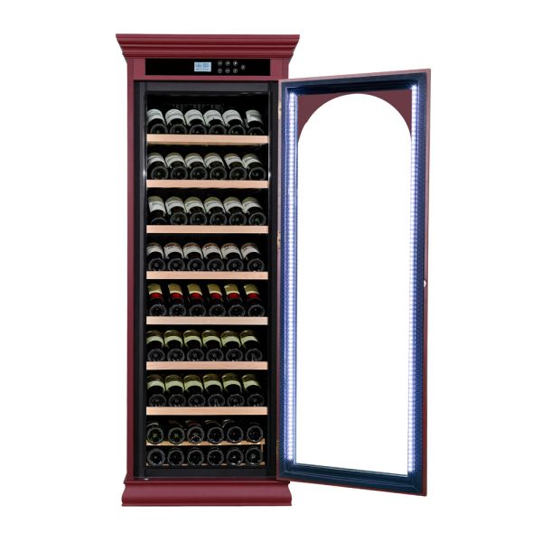 Solid Wood Kitchen Wine Cooler with Smart Digital Control Panel Locking Door and Tempered Glass LED Light