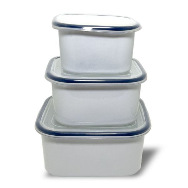 Double Coating Enamel Salad Bowls Enamel 3PCS Square Shape Container Leak Proof