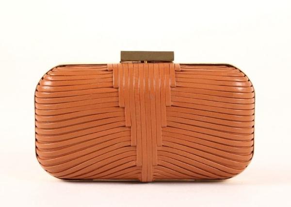 High - End Genuine Ladies Orange Clutch Bag Vintage Metal Lock With Cow Leather Pattern