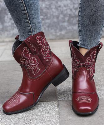 Botas de cowboy ocidentais de couro feminina com excelente desempenho