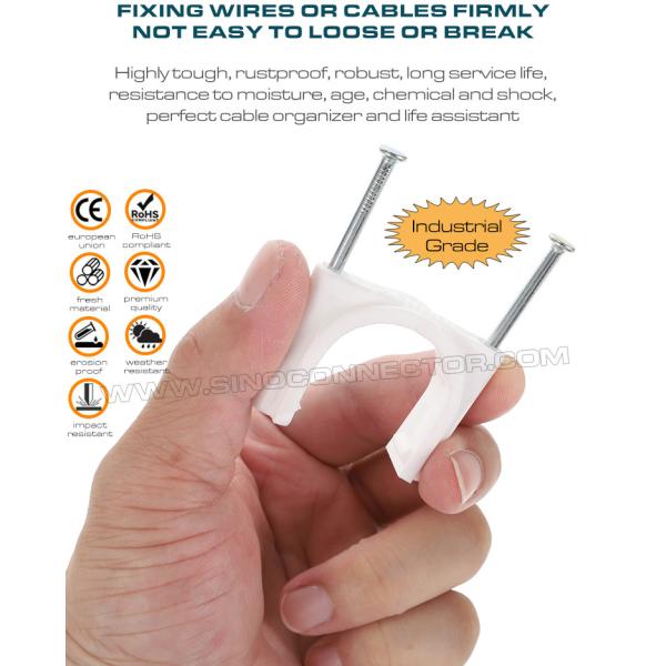 Double Nail Cable Clips (Double Nail Pipe Clips), Round Type, Two Steel Nails, Polyethylene, White/Black, 30mm~50mm, For Large Cables