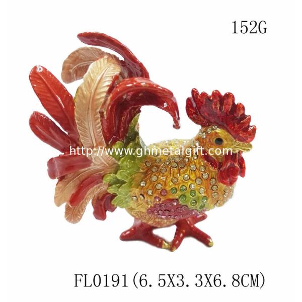 Art Collectible Metal Rooster Statue Trinket Box Roosters on Old Metal Trinket Box