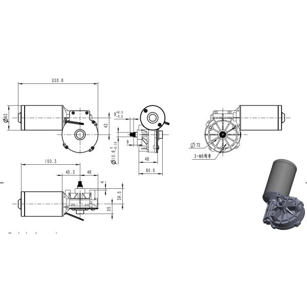 Мотор 24v 68rpm шестерни червя Dc коэффициента уменьшения 1:80 92WG63105-XXX-80K