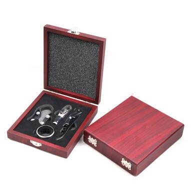 New Arrival 4pcs set Cheap Promotion gift stainless steel wood bottle opener corkscrew