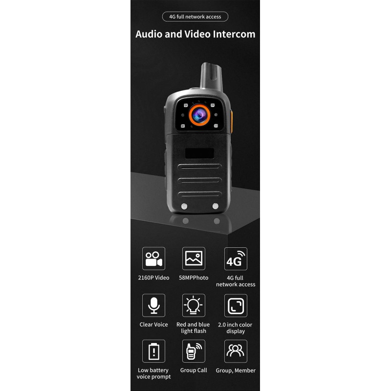 Portable 4G Network Audio and Video Intercom HD 4K Video Long Distance Handheld Group Talk Two Way Walkie Talkie