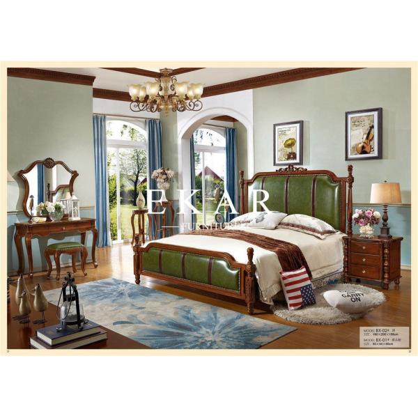 Luxury Leather Antique Solid Wood King Size Bed