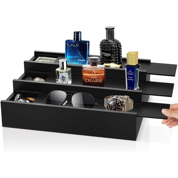 Customized Logo Acceptable Wooden Cologne Stand Perfume Organizer with Hidden Comp