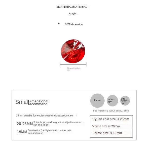 Modern-Style Red Acrylic Round Resin Button Flat Back Crystal Decorative for Kitchen Bathroom Dining and Living Room