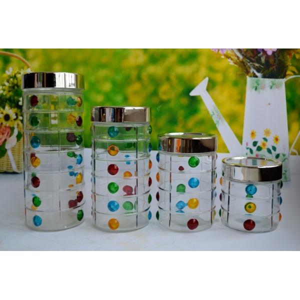 SET OF 4 PCS GLASS CANISTER