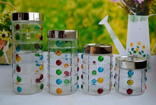 SET OF 4 PCS GLASS CANISTER