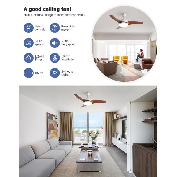 Elegante ventilador de techo de 3 cuchillas con luz LED integrada Diseño moderno y elegante