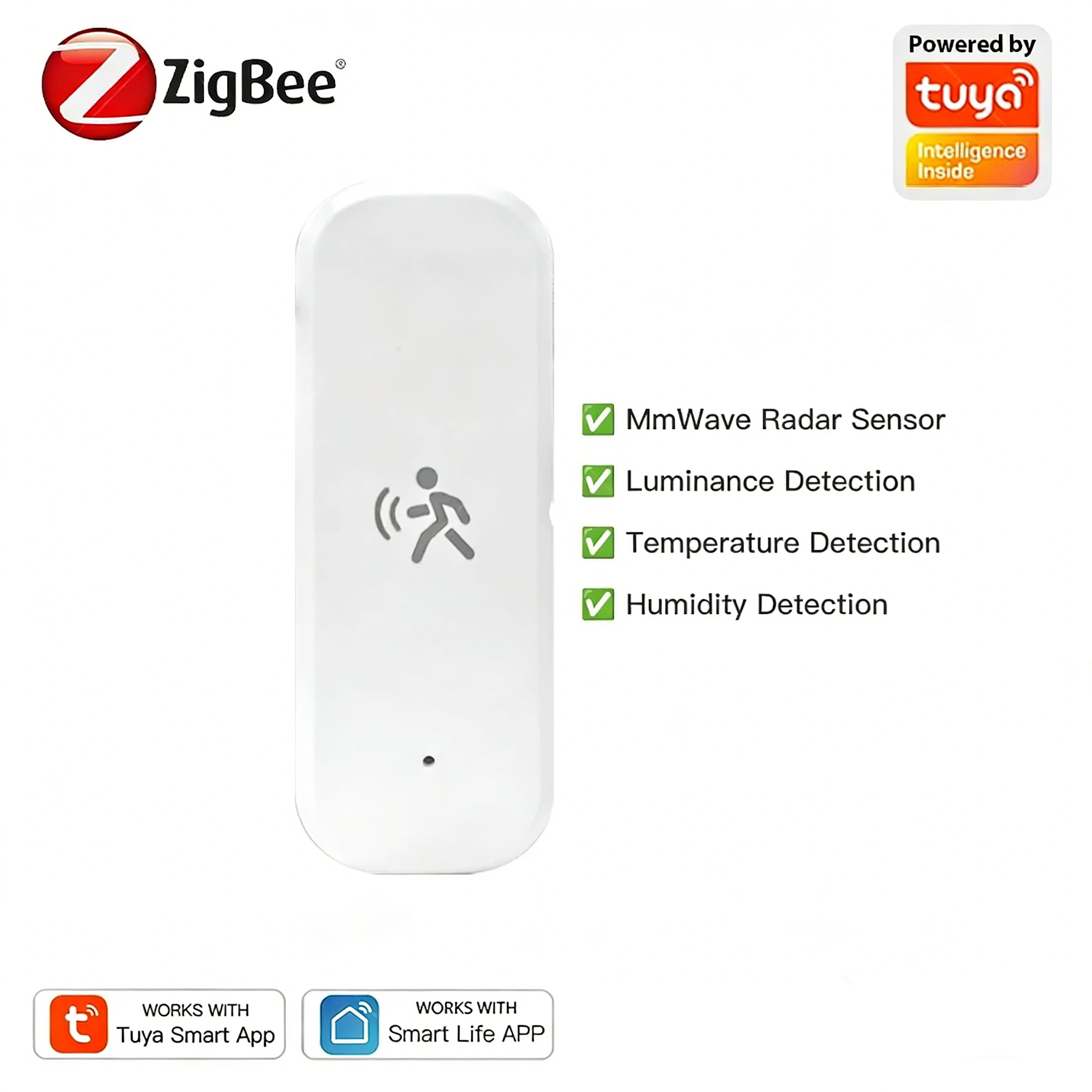 4 in 1 Zigbee Tuya mmWave Radar Human Motion Sensor | Brightness, Temperature, Humidity Detection Smart Sensor