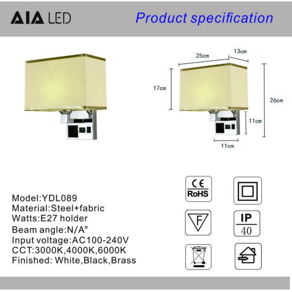 bedside wall lamp with socket USB led bedroom wall lamp E27 holder five star hotel bedhead wall light for villa