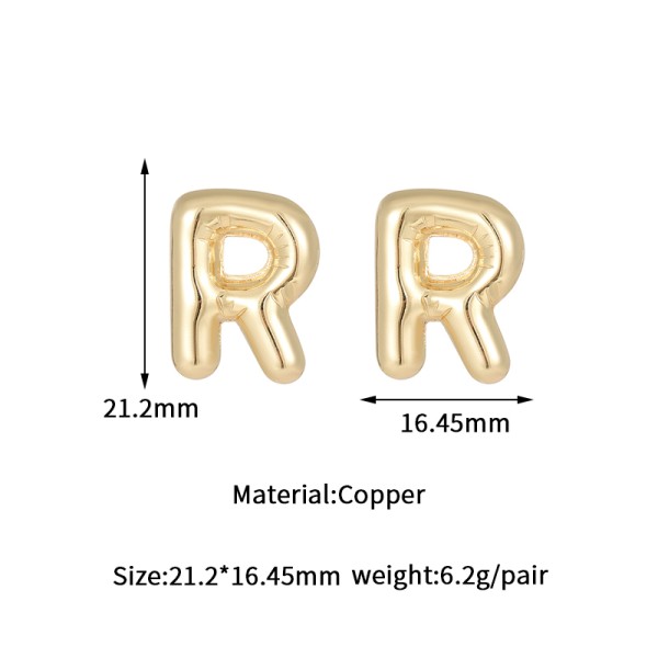 Jiexing Hot Selling 14K Gold Plated 925 Silver Needles A-Z Studs Smooth Surface Bubbles 26 English Letter Earrings