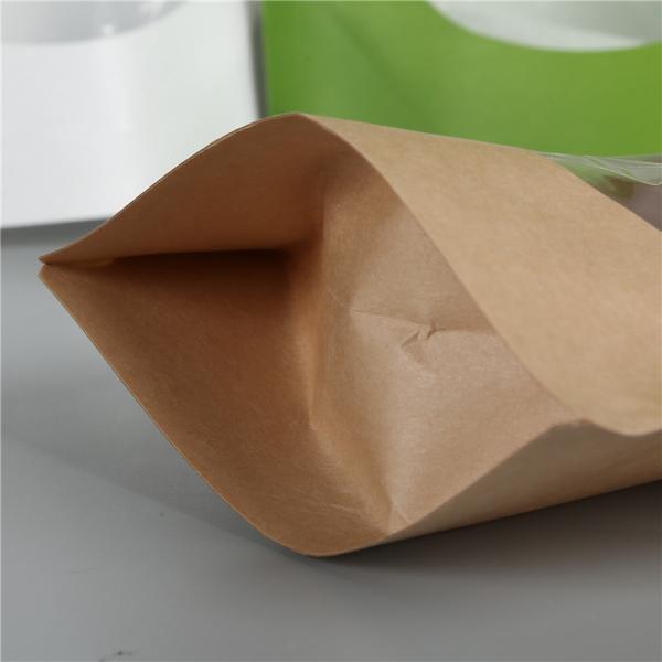 food grade Doypack k Brown green White craft Kraft Paper Standing Up Pouch bag with zipper and clear window