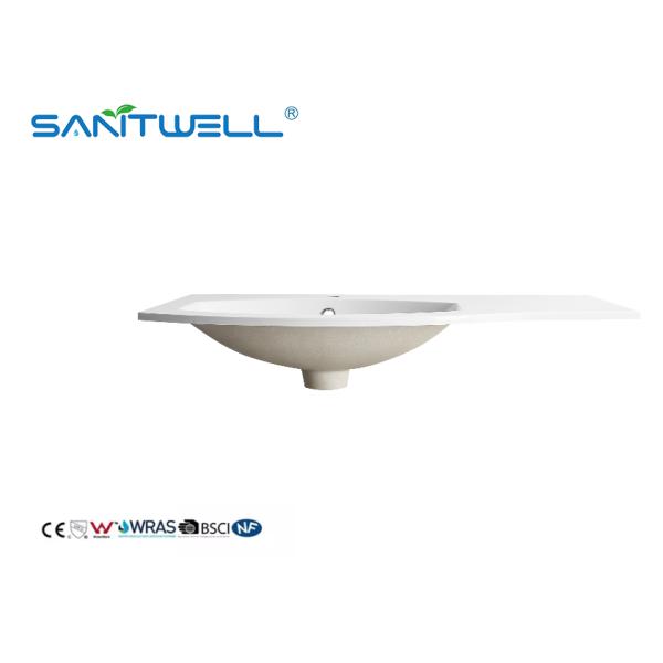 SWS910 Lavabos de piedra artificial de diseño especial de mano izquierda Lavabos semiencimeras blancos mate para artículos sanitarios