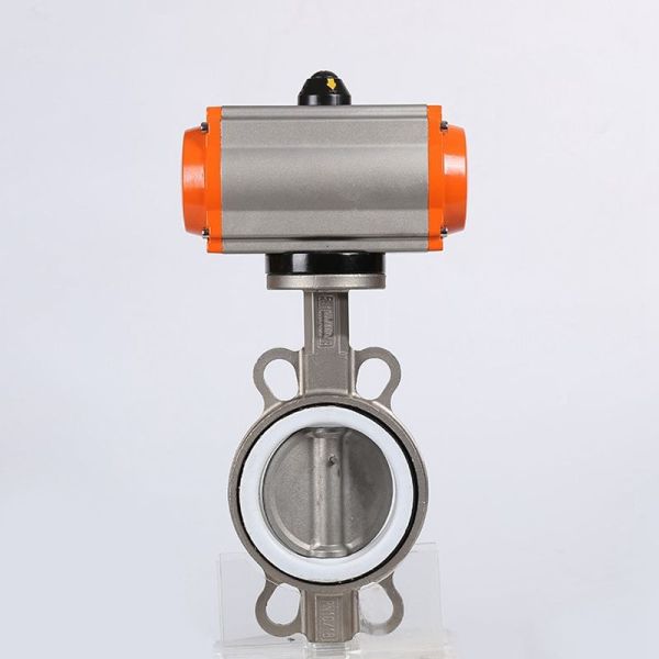 Stainless Steel Wafer Pneumatic Butterfly Valve PTFE Seat Anti-Corrosion High Temperature Butterfly Valve