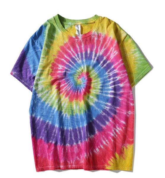 Customized high quality cotton short sleeve o neck street hand dyed Rainbow t shirt