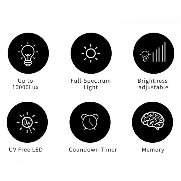 Brightness adjustable 5 level dimming Sad Phototherapy Lamp Light Therapy Full Spectrum Multifunction Elegant Day Light