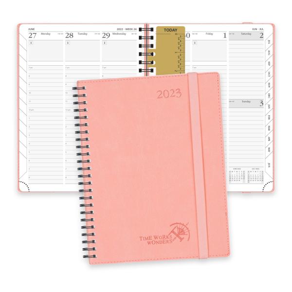 Planificateur fait sur commande de spirale Softcover rose 2023 étiquettes