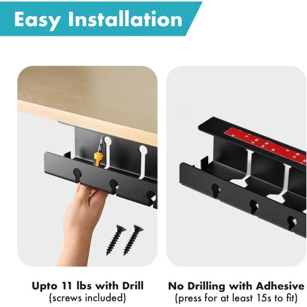 Super Heavy Duty Desk Cable Organizer 10*40*10cm ISO9001 Rohs CE No Drill Steel Cable Tray