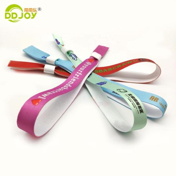 Personalized Logo Polyester Festival Satin Woven Ribbon Wristband for Events 350*15mm