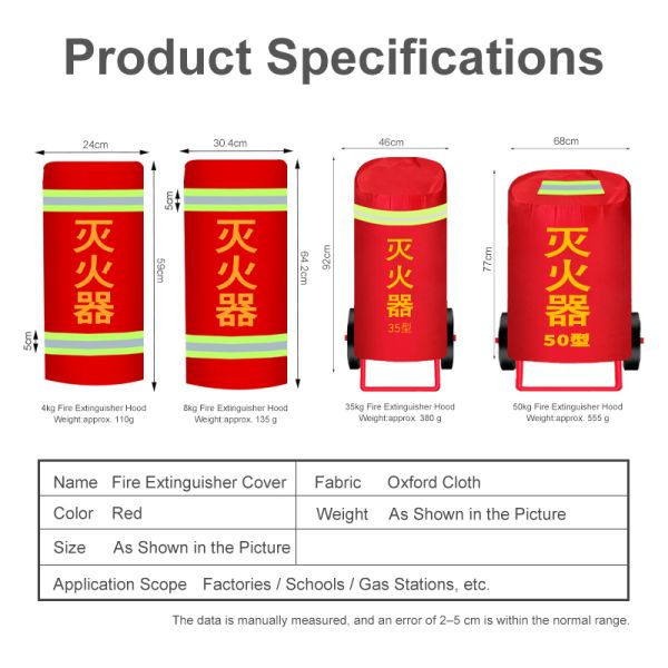 4kg Fire Extinguisher Cart Cover Red Oxford Fabric 24*59cm Dust Rain Cover Steel Reinforced Water Resistant