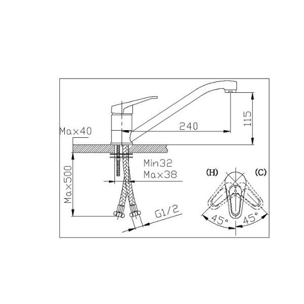 Single Hole Polished Kitchen Sink Water Faucet Streamlined Style HN-3C20 for Restaurant